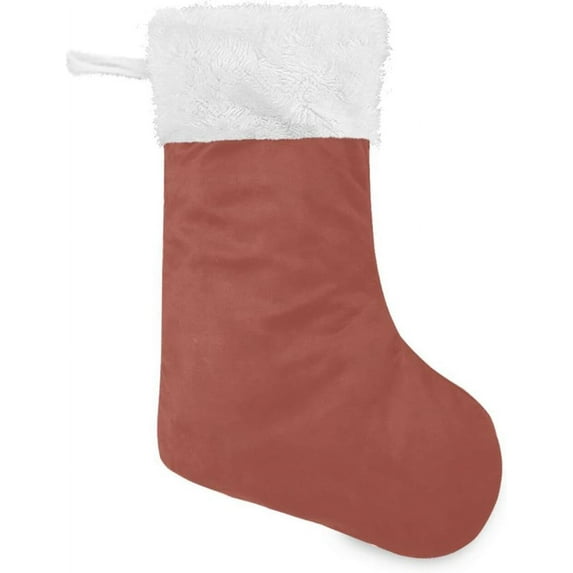 Coolnut 17.7 Inch Christmas Stockings, 2 PCS Red and Brown Solid Color Presonalized Large Stocking Sock for Family Holiday Xmas Party Decorations