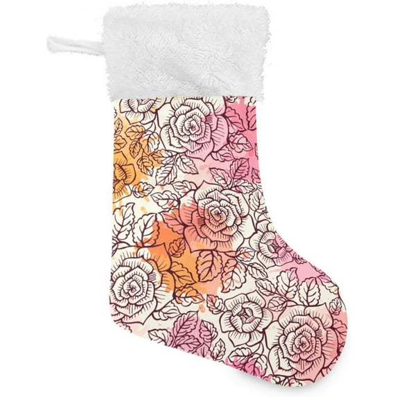 Coolnut 17.7 Inch Christmas Stockings, 2 PCS Roses Pattern Presonalized Large Stocking Sock for Family Holiday Xmas Party Decorations