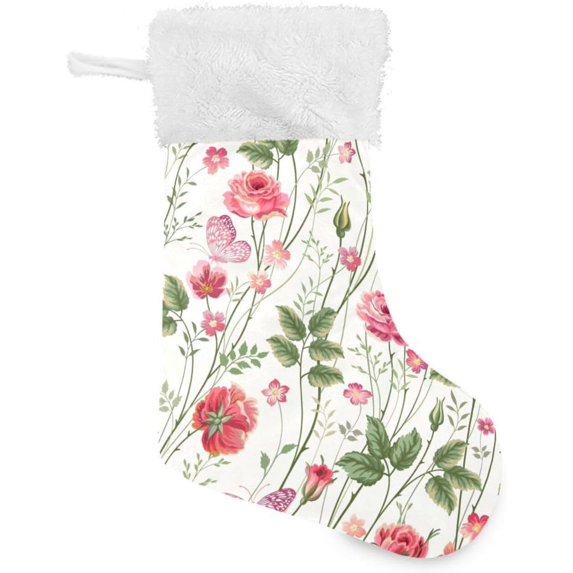 Coolnut 17.7 Inch Christmas Stockings, 2 PCS Roses and Butterflies Presonalized Large Stocking Sock for Family Holiday Xmas Party Decorations