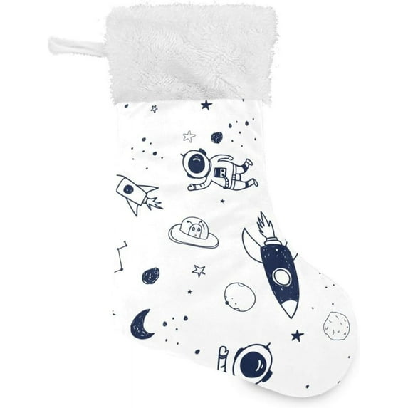 Coolnut 17.7 Inch Christmas Stockings, 2 PCS Space Pattern Presonalized Large Stocking Sock for Family Holiday Xmas Party Decorations