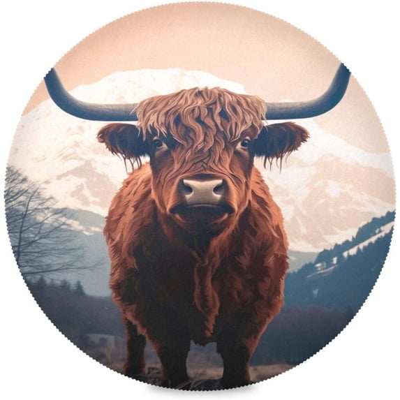 Coolnut 1PC Place Mats Highland Cow Round Placemat Heat-Resistant Placemats Dining Table Mat Circle Shape 15.4" for Kitchen/Dinner/Party/Restaurant Home Decor Gifts