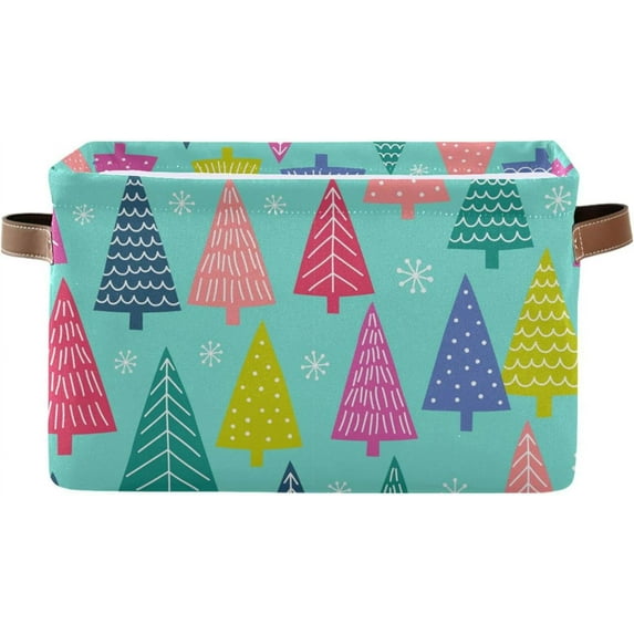 Coolnut 1PCS Colorful Christmas Trees Large Collapsible Storage Bins,Canvas Fabric Foldable Storage Bins with Handles Open Home Storage Bins Boxes Toy Storage Basket Home Decor