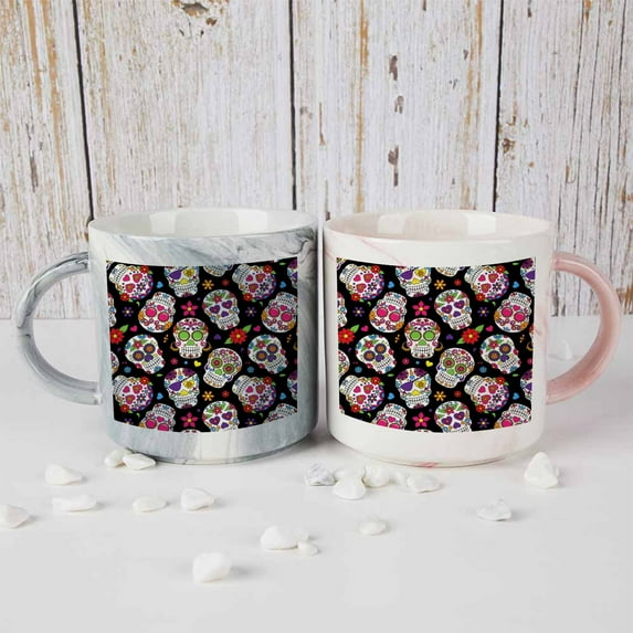 Coolnut 2 PCS 400ML Ceramic Coffee Mugs for Men Women, Colourful Skulls Great Cup for Cocoa, Tea, Office, Home, Engagement Gifts