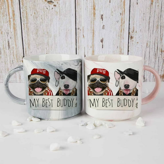Coolnut 2 PCS 400ML Ceramic Coffee Mugs for Men Women, Funny Cartoon Dogs Great Cup for Cocoa, Tea, Office, Home, Engagement Gifts