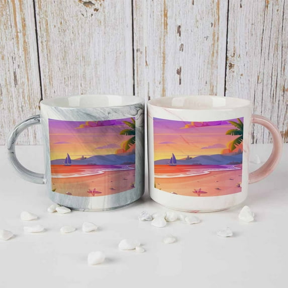 Coolnut 2 PCS 400ML Ceramic Coffee Mugs for Men Women, Sunset Or Sunrise on The Beach Great Cup for Cocoa, Tea, Office, Home, Engagement Gifts