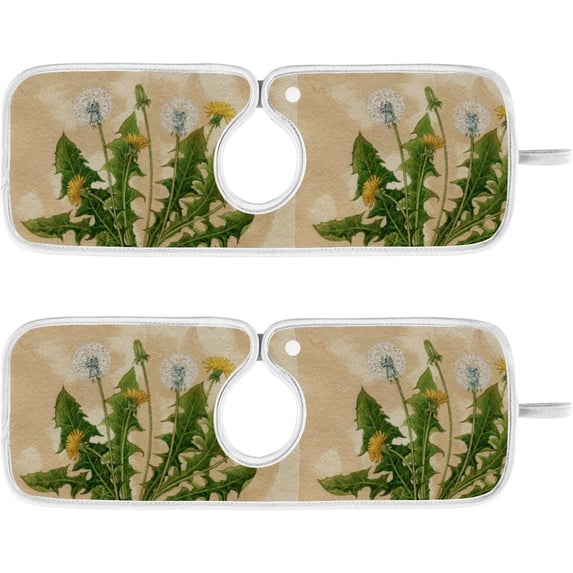 Coolnut 2 PCS Faucet Splash Catcher, 30"x5" Vintage Dandelion Microfiber Cloth Kitchen Faucet Absorbent Mat Sink Splash Guard Faucet Mat for Kitchen Sink Water Absorbent Mat for Kitchen