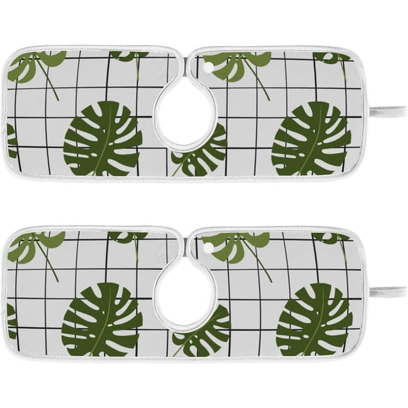 Coolnut 2 PCS Faucet Splash Catcher, Summer Palm Leaves Microfiber Cloth Kitchen Faucet Absorbent Mat Sink Splash Guard Faucet Mat Sink Water Absorbent Mat for Kitchen, 14"x5"