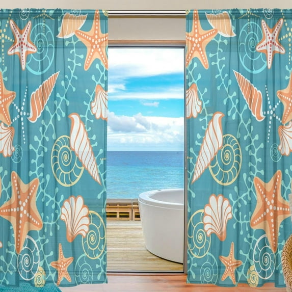 Coolnut 2 PCS Vivid Sea Creatures Sheer Gauze Door Curtains, 55"x84" Window Curtains Drapes for Living Room Kids Bedroom Window Treatment