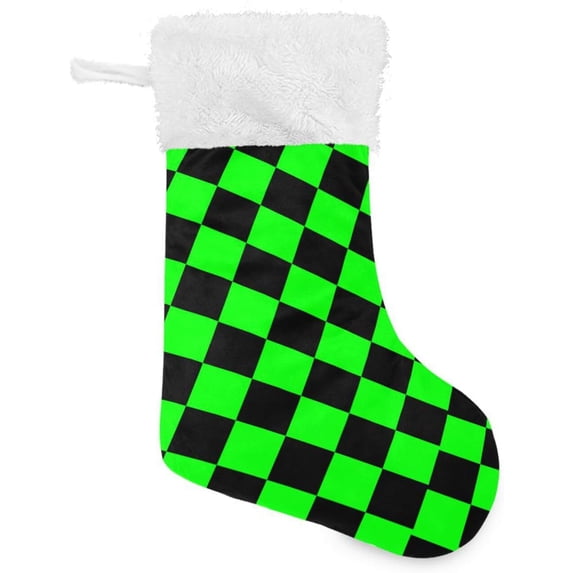 Coolnut 2 Pack Christmas Stockings 17.7 Inches Black and Green Squares Large Size Xmas Cable Stocking Gifts & Decorations for Family Holiday Xmas Party
