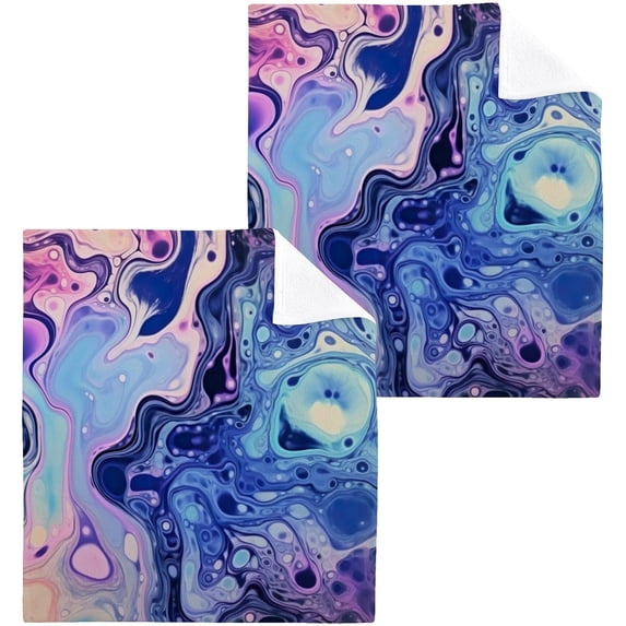 Coolnut 2 Pack Colorful Bubbles Pure Cotton Washcloths 12 x 12 Inch Reusable Absorbent Soft Cotton Face Towels Fingertip Towels Set for Gym Towels,Hotel and Spa Wash cloth