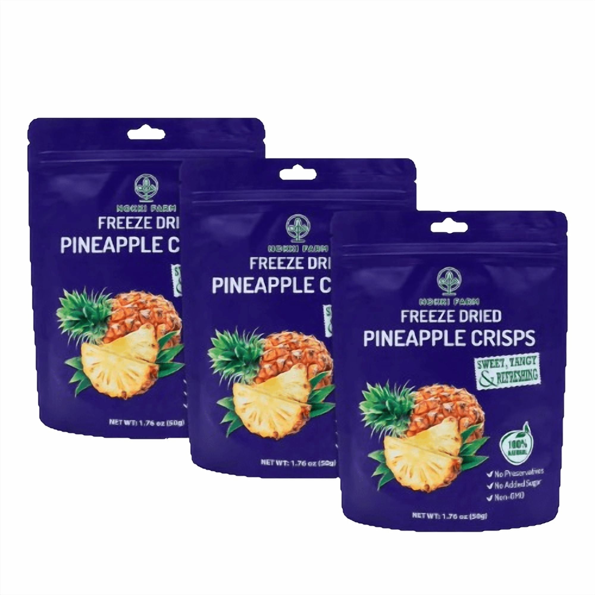 NOKKI FARM Freeze Pineapple Fruit, Healthy & Exotic Tropical Superfood Snacks, Kid-Approved, No Added Sugar or Preservatives, Shelf-Stable, 1.73 Oz, 3 Pack