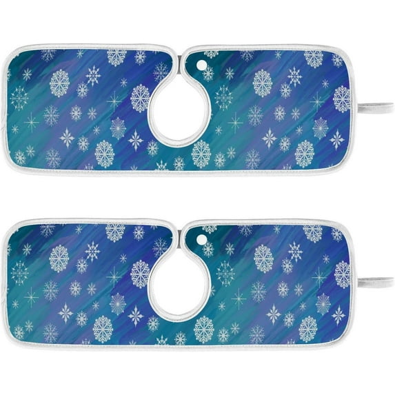 Coolnut 2 Pack Faucet Dry Mat for Kitchen Sink, Winter Ice Snowflakes 14x5 Inch Faucet Drying Mat Absorbent Mat Fast Dry Mat for Kitchen, Bathroom