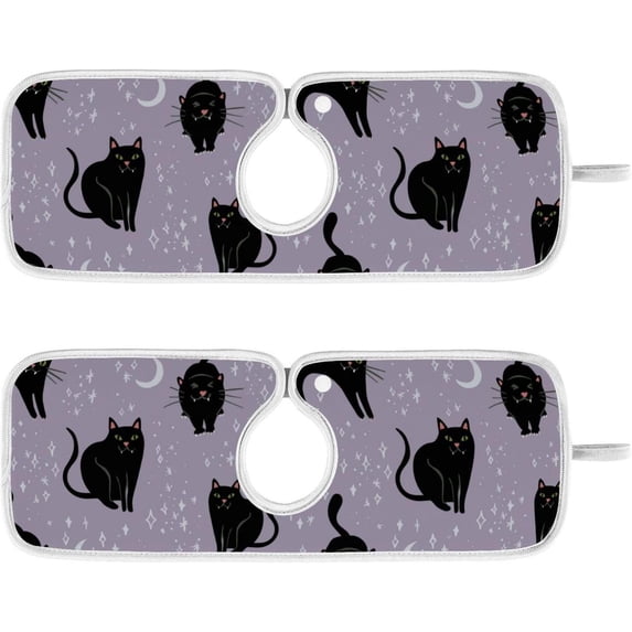 Coolnut 2 Pack Faucet Mat Splash Guard for Kitchen Sink,Black Cheeky Cat Halloween 30x5 Inch Super Absorbent Microfiber Sink Protector Mat, Kitchen Sink Mat Machine Washable Kitchen Sink Accessories