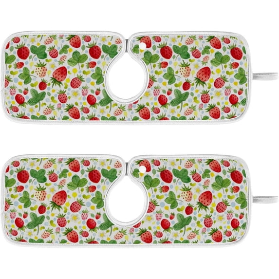 Coolnut 2 Pack Faucet Mat Splash Guard for Kitchen Sink, Cute Strawberries 14x5 Inch Super Absorbent Microfiber Sink Protector Mat, Kitchen Sink Mat Machine Washable Kitchen Sink Accessories