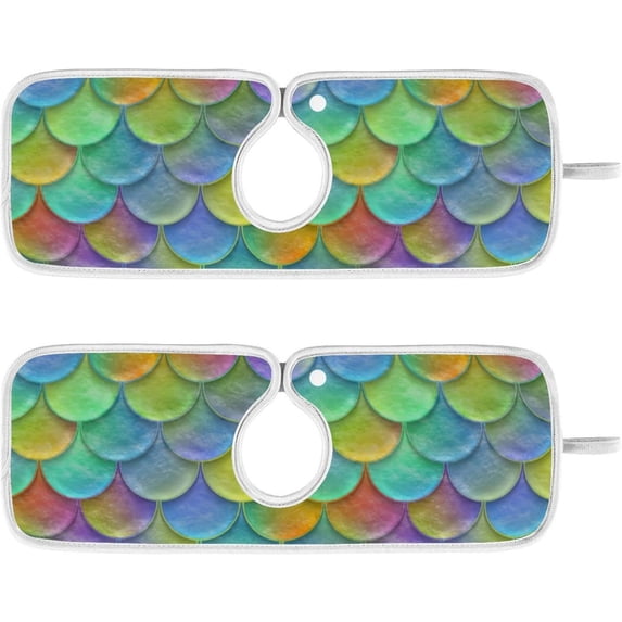 Coolnut 2 Pack Faucet Mat Splash Guard for Kitchen Sink, Fish Scales Fish Skin Pearl Faucet Handle Drip Catcher Tray Absorbent Mat Fast Dry Mat for Kitchen, Bathroom, 14"x5"