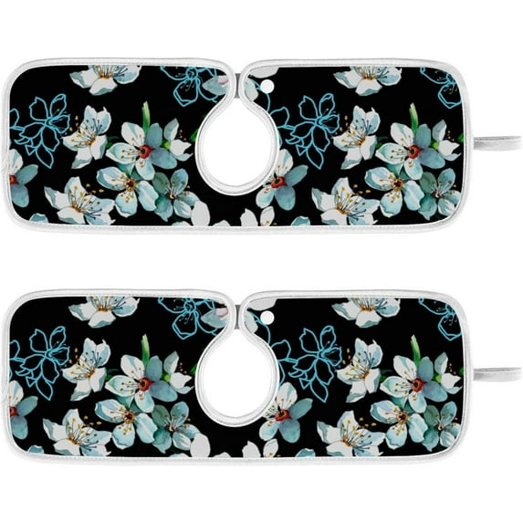 Coolnut 2 Pack Faucet Mat Splash Guard for Kitchen Sink, Graphics Apricot Blooming Branches Flower Faucet Handle Drip Catcher Tray Absorbent Mat Fast Dry Mat for Kitchen, Bathroom, 14"x5"