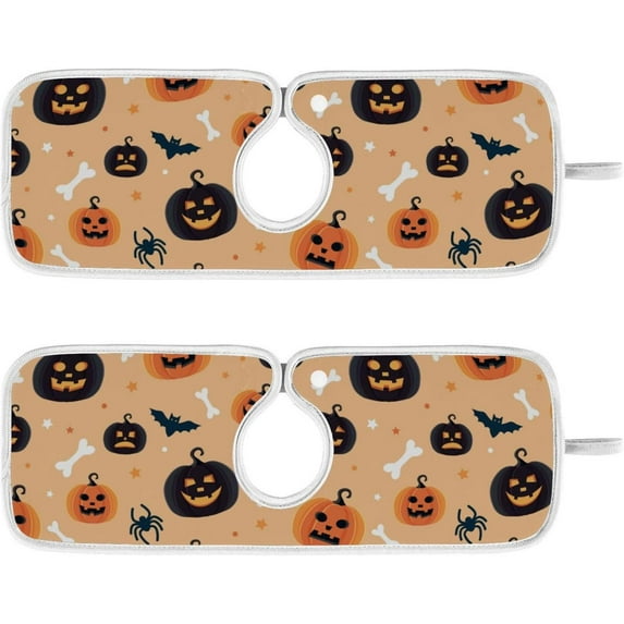 Coolnut 2 Pack Faucet Mat Splash Guard for Kitchen Sink, Halloween Pumpkins Spiders 14x5 Inch Super Absorbent Microfiber Sink Protector Mat, Kitchen Sink Mat Machine Washable Kitchen Sink Accessories