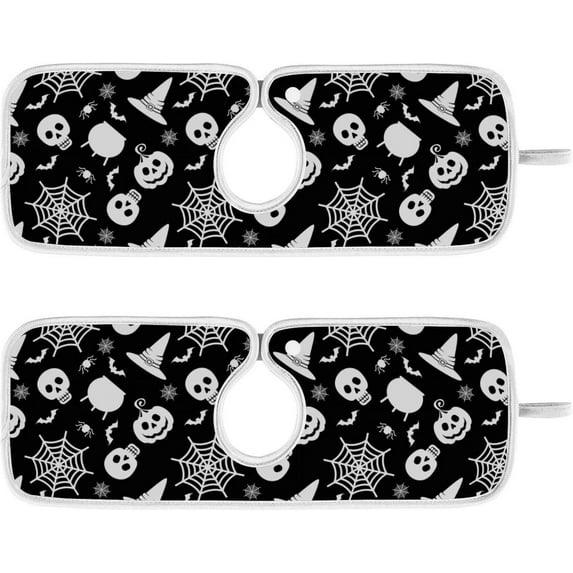 Coolnut 2 Pack Faucet Mat Splash Guard for Kitchen Sink, Halloween Skull Spider 14x5 Inch Super Absorbent Microfiber Sink Protector Mat, Kitchen Sink Mat Machine Washable Kitchen Sink Accessories