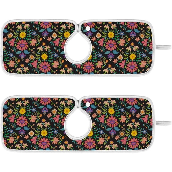 Coolnut 2 Pack Faucet Mat Splash Guard for Kitchen Sink,Mexican Folk Art Floral 30x5 Inch Super Absorbent Microfiber Sink Protector Mat, Kitchen Sink Mat Machine Washable Kitchen Sink Accessories