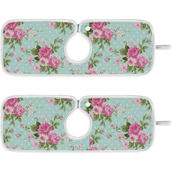 Coolnut 2 Pack Faucet Mat Splash Guard for Kitchen Sink, Print Floral Aqua Turquoise Pink Flowers Faucet Handle Drip Catcher Tray Absorbent Mat Fast Dry Mat for Kitchen, Bathroom, 14"x5"