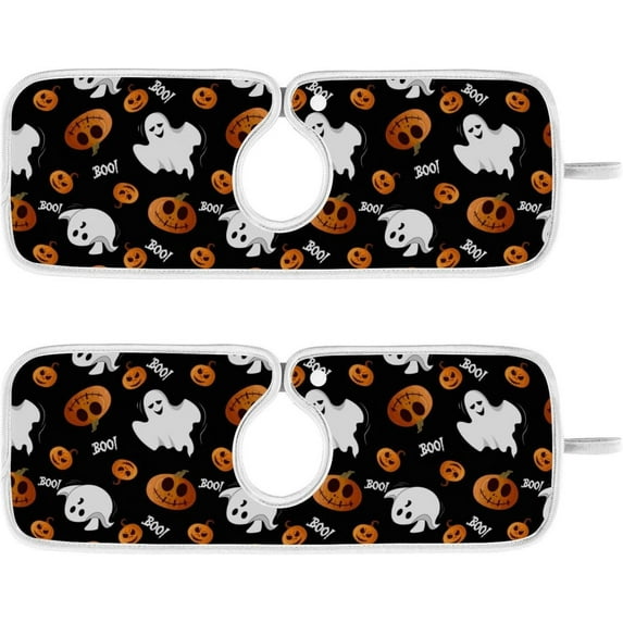 Coolnut 2 Pack Faucet Mat Splash Guard for Kitchen Sink, Pumpkins Ghosts Halloween 14x5 Inch Super Absorbent Microfiber Sink Protector Mat, Kitchen Sink Mat Machine Washable Kitchen Sink Accessories