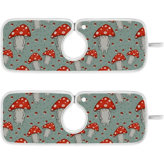 Coolnut 2 Pack Faucet Mat Splash Guard for Kitchen Sink, Red Mushroom Cartoon 14x5 Inch Super Absorbent Microfiber Sink Protector Mat, Kitchen Sink Mat Machine Washable Kitchen Sink Accessories