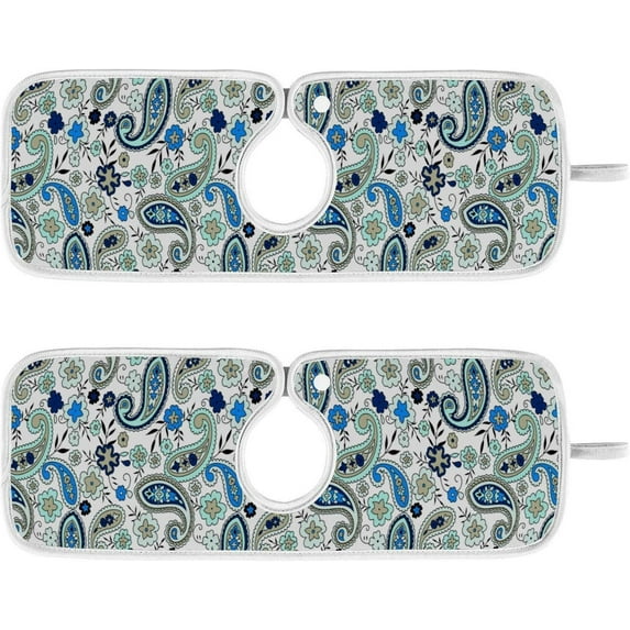 Coolnut 2 Pack Faucet Mat Splash Guard for Kitchen Sink, Traditional Indian Paisley 14x5 Inch Super Absorbent Microfiber Sink Protector Mat, Kitchen Sink Mat Machine Washable Kitchen Sink Accessories
