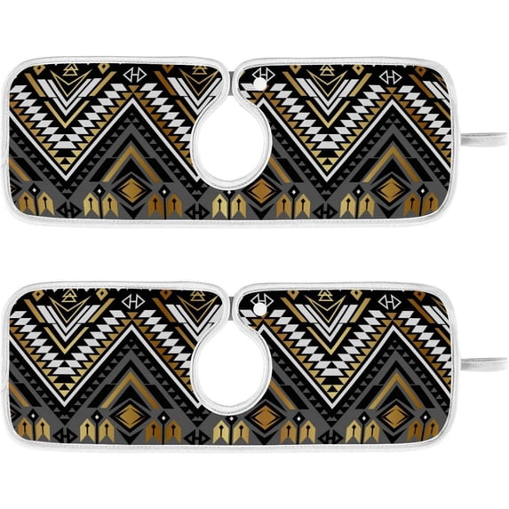 Coolnut 2 Pack Faucet Mat Splash Guard for Kitchen Sink, Tribal Navajo Ornamental Pattern Faucet Handle Drip Catcher Tray Absorbent Mat Fast Dry Mat for Kitchen, Bathroom, 14"x5"