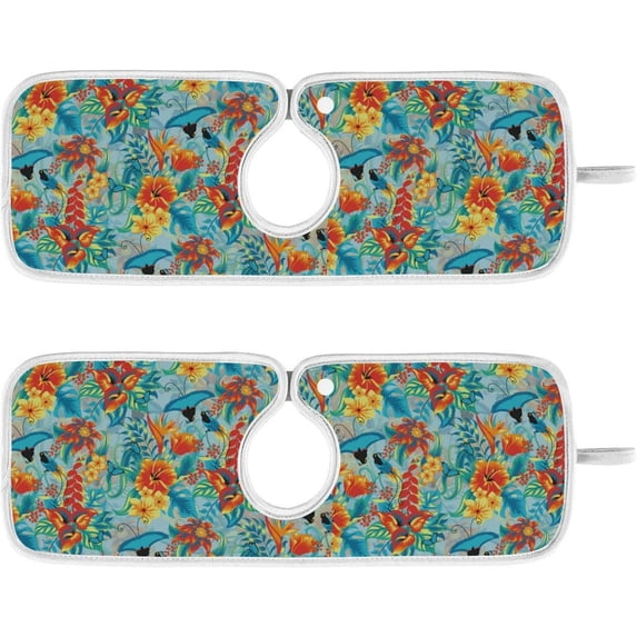 Coolnut 2 Pack Faucet Mat Splash Guard for Kitchen Sink,Tropical Birds 30x5 Inch Super Absorbent Microfiber Sink Protector Mat, Kitchen Sink Mat Machine Washable Kitchen Sink Accessories