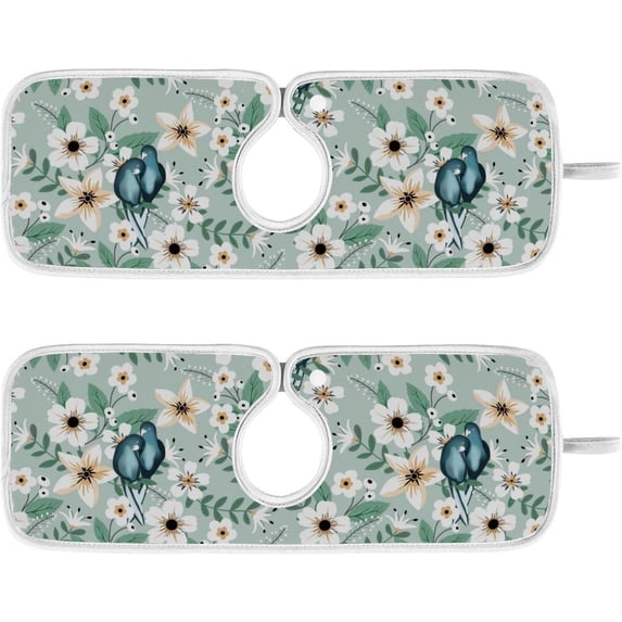 Coolnut 2 Pack Faucet Mat Splash Guard for Kitchen Sink, White Flower Couple Bird Faucet Handle Drip Catcher Tray Absorbent Mat Fast Dry Mat for Kitchen, Bathroom, 14"x5"