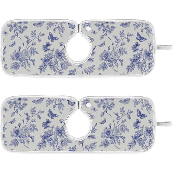Coolnut 2 Pack Faucet Mat Splash Guard for Kitchen Sink, Wild Rose Butterfly Faucet Handle Drip Catcher Tray Absorbent Mat Fast Dry Mat for Kitchen, Bathroom, 14"x5"
