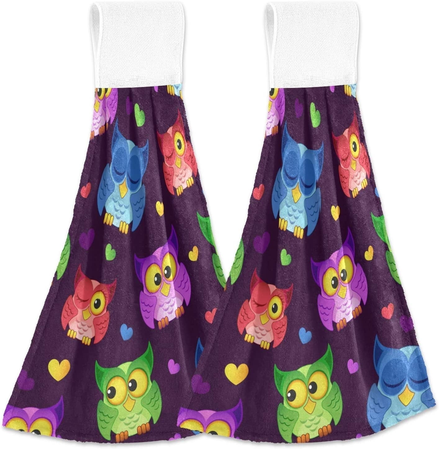 Coolnut 2 Pieces Cute Owl Kitchen Towels with Hanging Loop, Soft ...