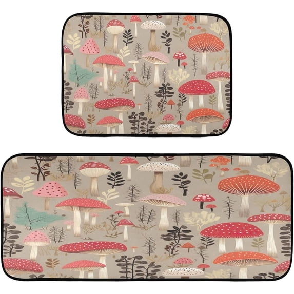 Coolnut 2 Pieces Mushrooms Kitchen Rugs and Mats Set Absorbent Soft Kitchen Mats for Floor Non-Slip Kitchen Mat Doormat Set, 19.7"x47.2"+19.7"x27.6" Home Decor Gifts