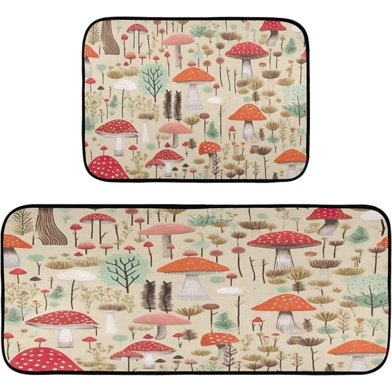 Coolnut 2 Pieces Mushrooms Kitchen Rugs and Mats Set Absorbent Soft Kitchen Mats for Floor Non-Slip Kitchen Mat Doormat Set, 19.7"x47.2"+19.7"x27.6" Home Decor Gifts