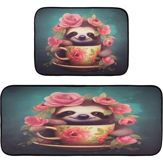 Coolnut 2 Pieces Sloth Kitchen Rugs and Mats Set Absorbent Soft Kitchen Mats for Floor Non-Slip Kitchen Mat Doormat Set, 19.7"x47.2"+19.7"x27.6" Home Decor Gifts