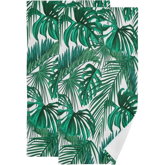Coolnut 2 Pieces Tropical Leaves Bath Towels Set, Absorbent Soft Skin-Friendly Easy Care Shower Towels for Bathroom Tub Pool Gym Camp Travel College Dorm Hotel 14.4"x28.3" Wash cloth