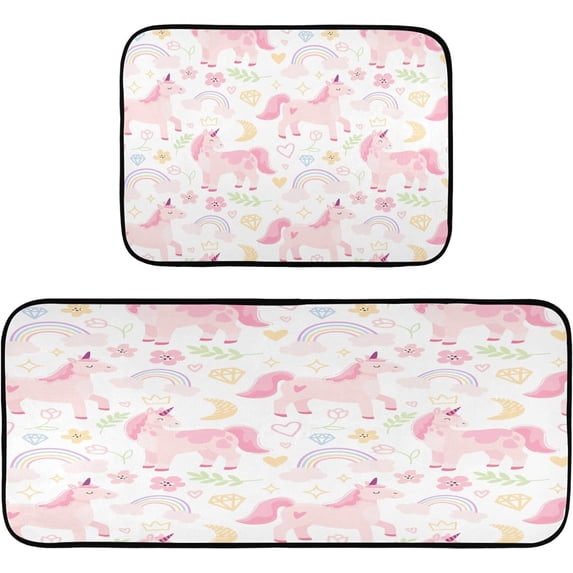Coolnut 2 Pieces Unicorns Rainbow Kitchen Rugs and Mats Set Absorbent Soft Kitchen Mats for Floor Non-Slip Kitchen Mat Doormat Set, 19.7"x47.2"+19.7"x27.6" Home Decor Gifts