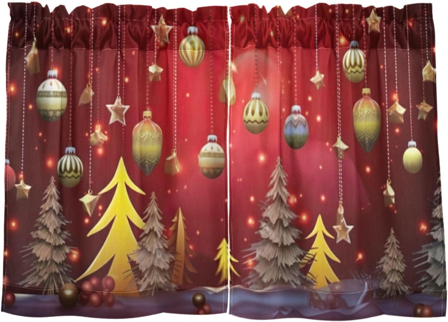 Coolnut 24 Inch Length Kitchen Curtains Christmas Tree Balls 2 Panels