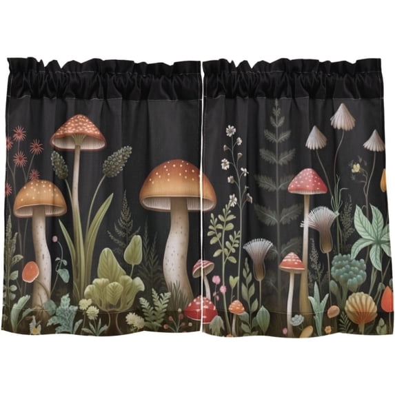 Coolnut 24 Inch Length Kitchen Curtains Mushrooms 2 Panels Half Window Sheer Curtains Rod Pocket Farmhouse Short Drapes for Bathroom Cafe Basement Home Decor
