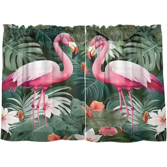 Coolnut 24 Inch Length Kitchen Curtains Tropical Flamingos Floral 2 Panels Half Window Sheer Curtains Rod Pocket Farmhouse Short Drapes for Bathroom Cafe Basement Home Decor