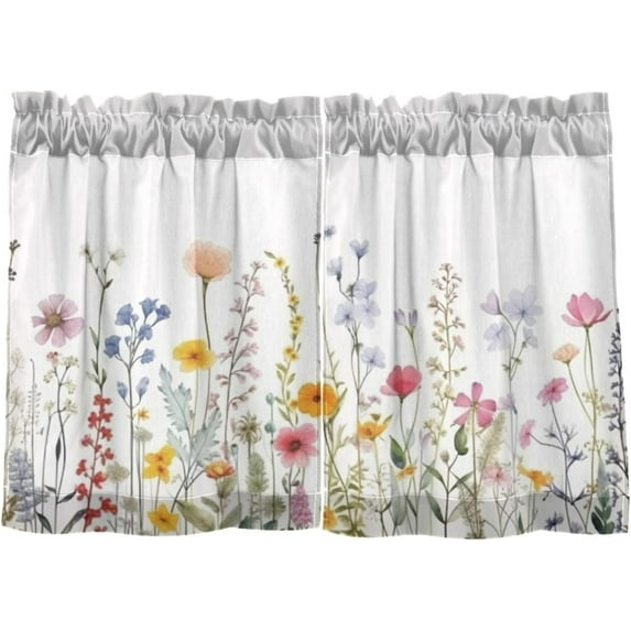 Coolnut 24 Inch Length Kitchen Curtains Watercolor Flowers Butterflies 2 Panels Half Window Sheer Curtains Rod Pocket Farmhouse Short Drapes for Bathroom Cafe Basement Home Decor