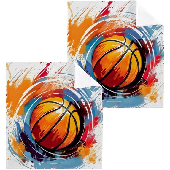 Coolnut 2PCS Basketball Paintin Towels Cotton Washcloths Set,Quick Drying & Absorbent Soft Bathroom Hand Towel Lightweight & Portable Fingertip Towel Decor Gift