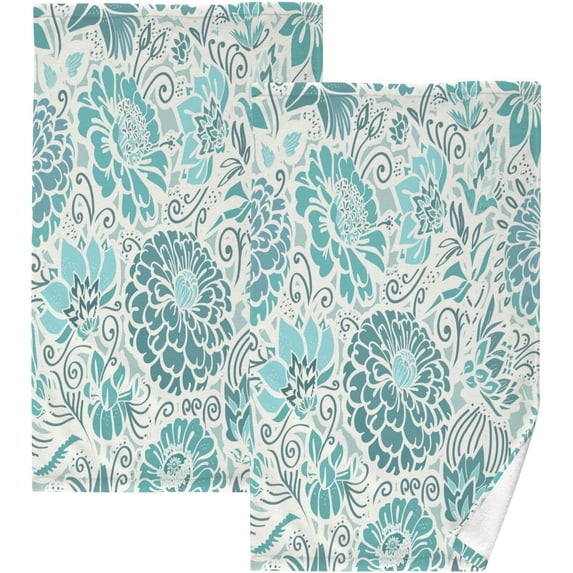 Coolnut 2PCS Cotton Towel Set,Quick Drying Washcloths,Soft and Breathable Bath Towel Hand Towels for Kitchen Bathroom Gym Beach-Green Mandala Flower