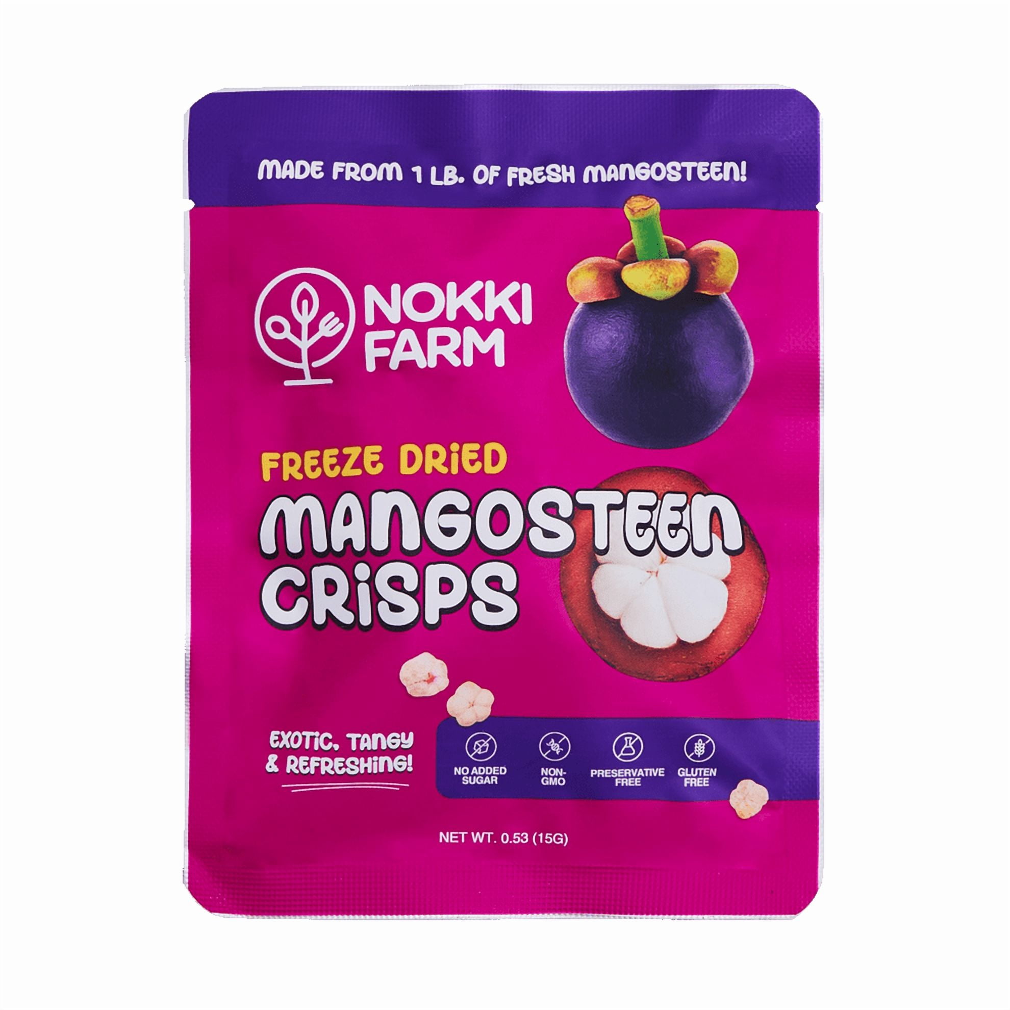 NOKKI FARM Freeze Mangosteen Fruit, Healthy & Exotic Tropical Superfood Snacks, Kid-Approved, No Added Sugar or Preservatives, Shelf-Stable, 0.53 Oz, 6 Pack