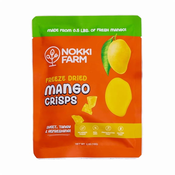 NOKKI FARM Freeze Mango Fruit, Healthy & Exotic Tropical Superfood Snacks, Kid-Approved, No Added Sugar or Preservatives, Shelf-Stable, 0.53 Oz, 6 Pack