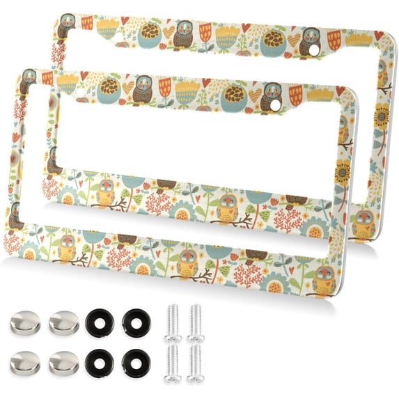 Coolnut 2pcs Cute Owl and Bird License Plate Frame for Car Accessories Rustproof License Plate Cover with Screws for US Vehicles 12x6 Inch(636) Home Decor