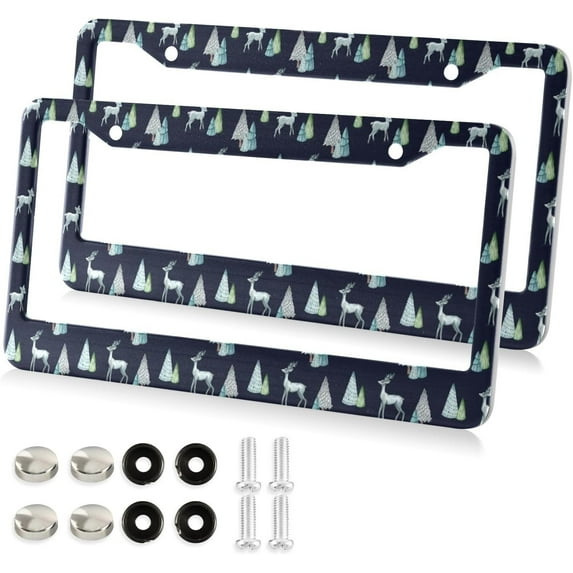 Coolnut 2pcs Forest Deer License Plate Frame for Car Accessories Rustproof License Plate Cover with Screws for US Vehicles 12x6 Inch(522) Home Decor
