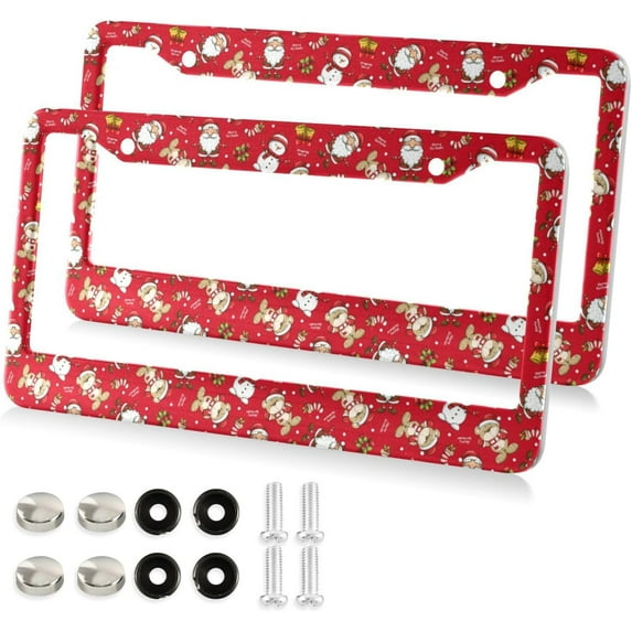 Coolnut 2pcs Santa and Bear License Plate Frame for Car Accessories Rustproof License Plate Cover with Screws for US Vehicles 12x6 Inch(533) Home Decor