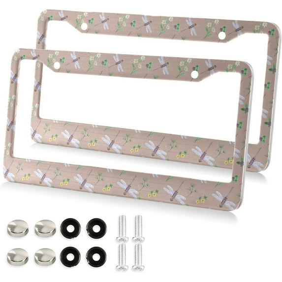 Coolnut 2pcs Watercolor Dragonfly License Plate Frame for Car Accessories Rustproof License Plate Cover with Screws for US Vehicles 12x6 Inch（486） Home Decor