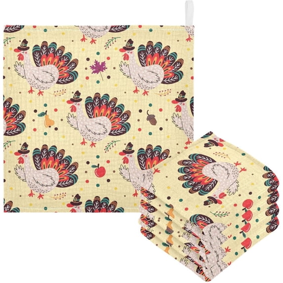 Coolnut 3 PCS Colored Autumn Turkey Baby Muslin Washcloths, Thanksgiving Day Face Towel Burp Cloths Ultra Soft Absorbent Cotton Bath Wipes Towels for Newborn Boys Girls